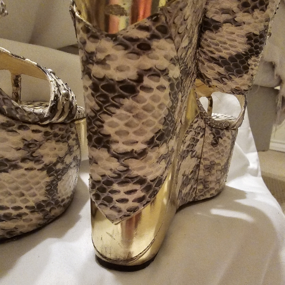 Jimmy Choo Python And Gold Studded Wedges - image 5